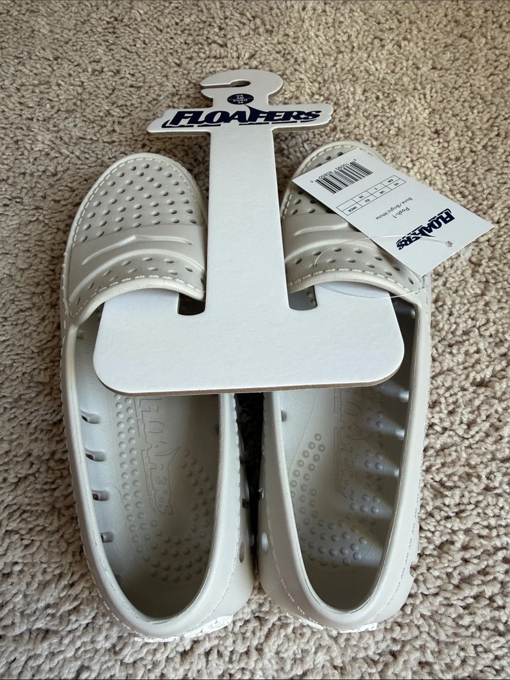 Floaters Kids Perforated Moccasin Slip-Ons in Bone (very pale greige)